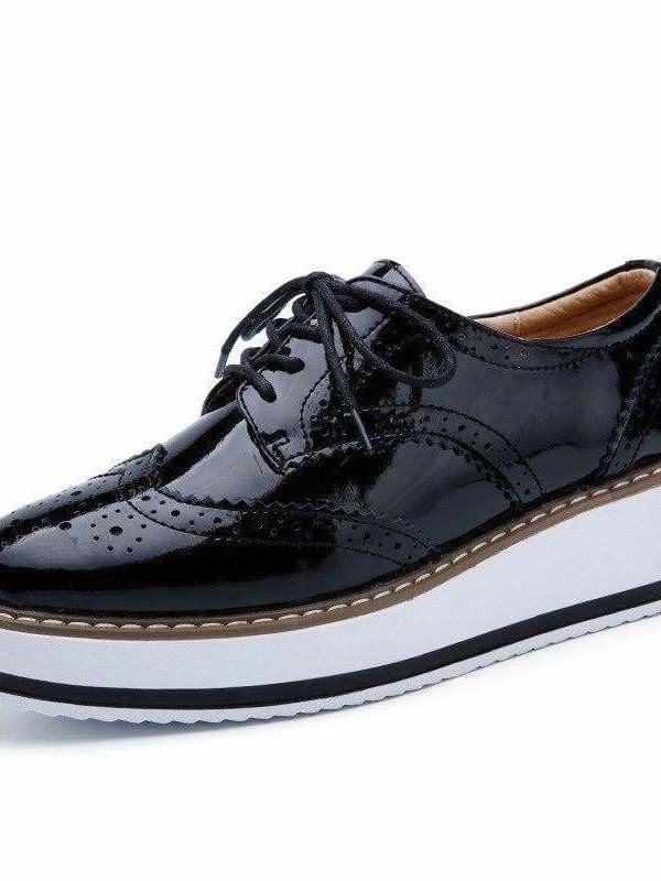 The Best Women Platform Oxfords Brogue Flats Shoes Leather Lace Up Pointed Toe Online - Source Silk