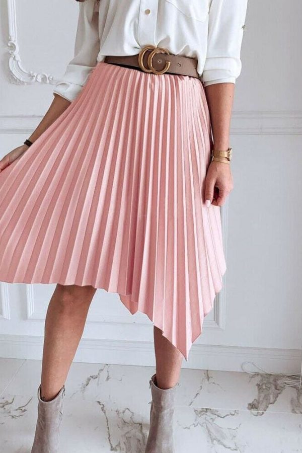 The Best Women Pleated Skirt Elastic High Waist Solid Color Midi A-line Skirt Casual Summer Beach Swing Midi Sundress Online - Takalr