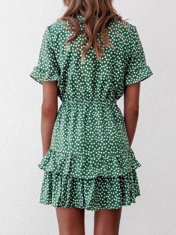 The Best Women Polka Dot Boho Ruffle Mini Dress Knot V-Neck Beach Holiday Dresses Online - Takalr