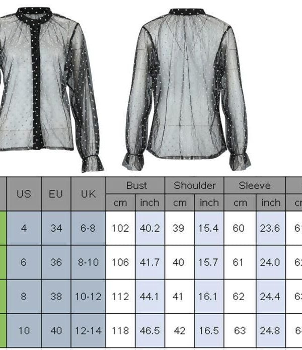 The Best Women Polka Dot Mesh Sheer Tops Puff Long Sleeve Stand Collar Shirts Blouse Online - Takalr