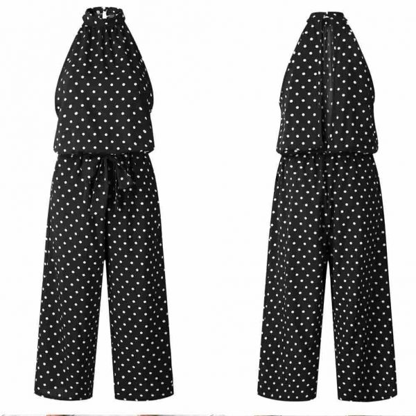 The Best Women Polka Dot Sleeveless Halter Jumpsuit Playsuit Fashion New Ladies Party Summer Loose Wide Leg Romper Trousers Online - Takalr