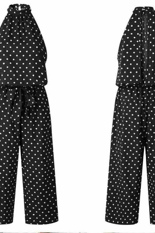 The Best Women Polka Dot Sleeveless Halter Jumpsuit Playsuit Fashion New Ladies Party Summer Loose Wide Leg Romper Trousers Online - Takalr