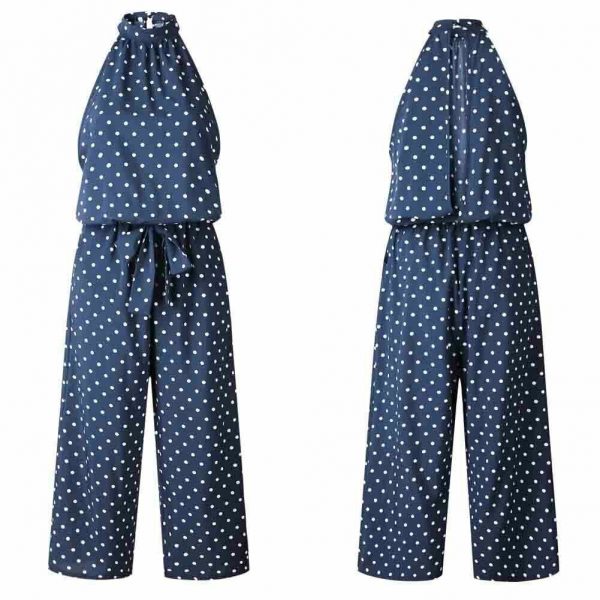 The Best Women Polka Dot Sleeveless Halter Jumpsuit Playsuit Fashion New Ladies Party Summer Loose Wide Leg Romper Trousers Online - Takalr