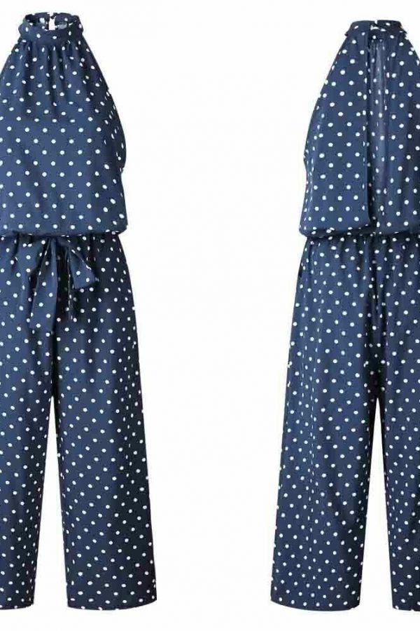 The Best Women Polka Dot Sleeveless Halter Jumpsuit Playsuit Fashion New Ladies Party Summer Loose Wide Leg Romper Trousers Online - Takalr