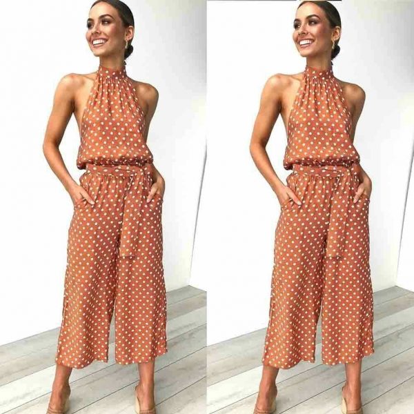 The Best Women Polka Dot Sleeveless Halter Jumpsuit Playsuit Fashion New Ladies Party Summer Loose Wide Leg Romper Trousers Online - Takalr