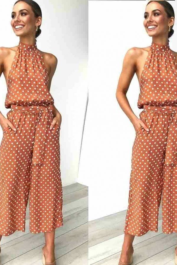 The Best Women Polka Dot Sleeveless Halter Jumpsuit Playsuit Fashion New Ladies Party Summer Loose Wide Leg Romper Trousers Online - Takalr