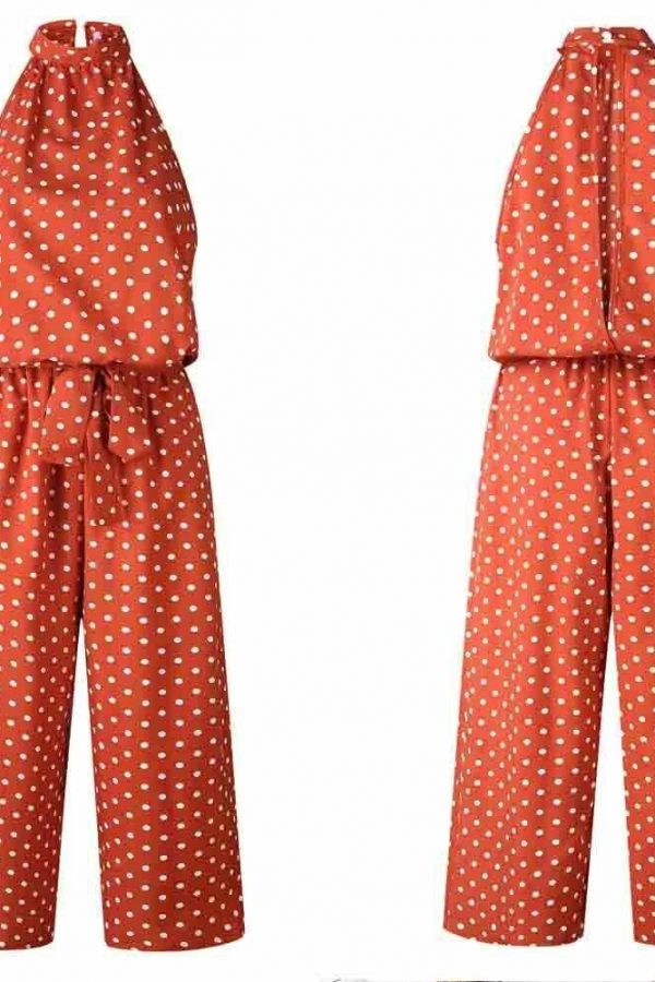 The Best Women Polka Dot Sleeveless Halter Jumpsuit Playsuit Fashion New Ladies Party Summer Loose Wide Leg Romper Trousers Online - Takalr