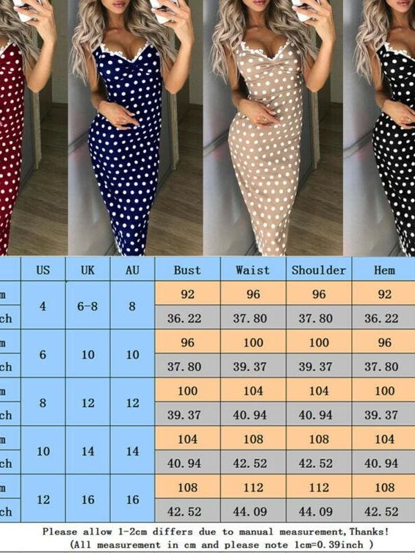 The Best Women Polka Dots Strappy Bodycon Maxi Long Dress Summer Ladies V Neck Casual Party Slim Fit Beach Sundress Online - Takalr