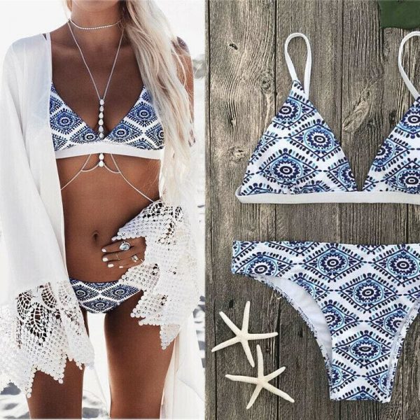 The Best Women Print Swimwear Bandage Bikini Set Push-up Padded Bra Bathing Suit Online - Takalr