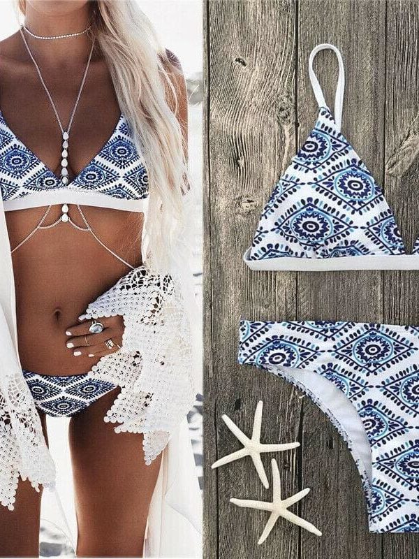 The Best Women Print Swimwear Bandage Bikini Set Push-up Padded Bra Bathing Suit Online - Takalr