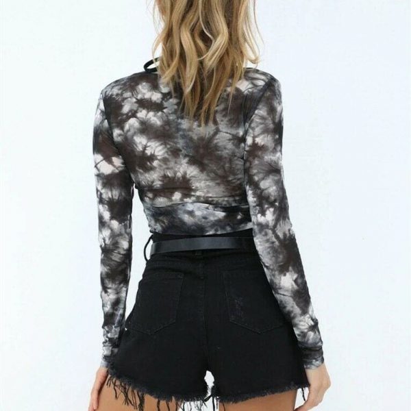 The Best Women Printed Round Neck Mesh Tee Shirt Long Sleeve Crop Tops Sexy Transparent Blouse Clubwear Beach Summer Tops Online - Takalr