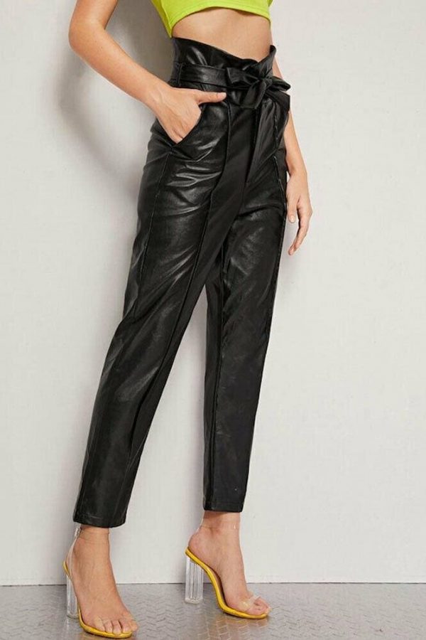 The Best Women PU Leather Pants High Waist Push Up Casual Workout Stretch Skinny Leggings Trousers Bottoms Online - Takalr