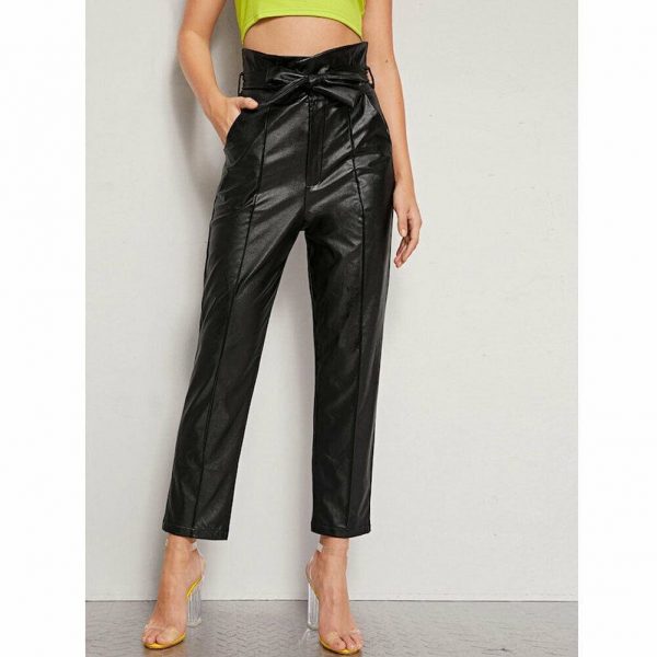 The Best Women PU Leather Pants High Waist Push Up Casual Workout Stretch Skinny Leggings Trousers Bottoms Online - Takalr