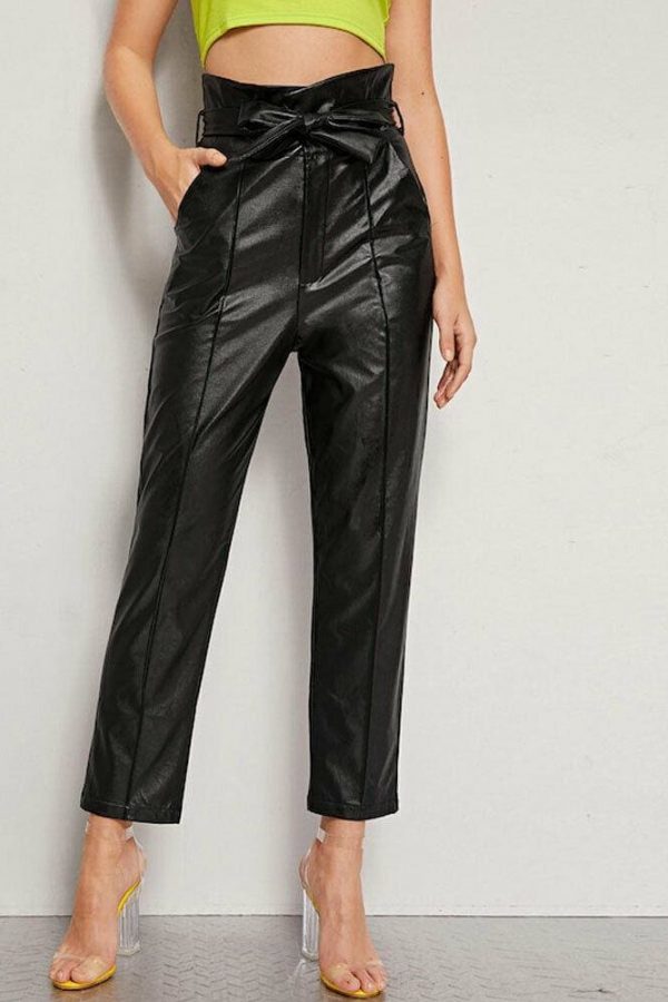 The Best Women PU Leather Pants High Waist Push Up Casual Workout Stretch Skinny Leggings Trousers Bottoms Online - Takalr