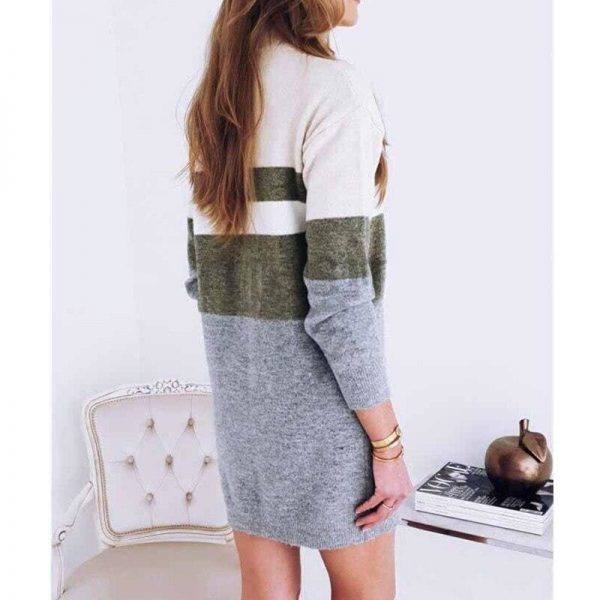 The Best Women Pullover Knitted Dress Casual Turtleneck Patchwork Loose Long Sleeve Basic Dress Autumn Winter Clothes Online - Takalr