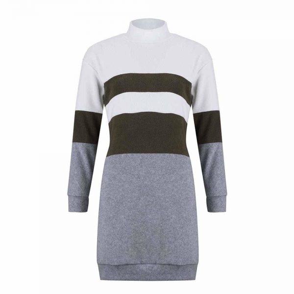 The Best Women Pullover Knitted Dress Casual Turtleneck Patchwork Loose Long Sleeve Basic Dress Autumn Winter Clothes Online - Takalr