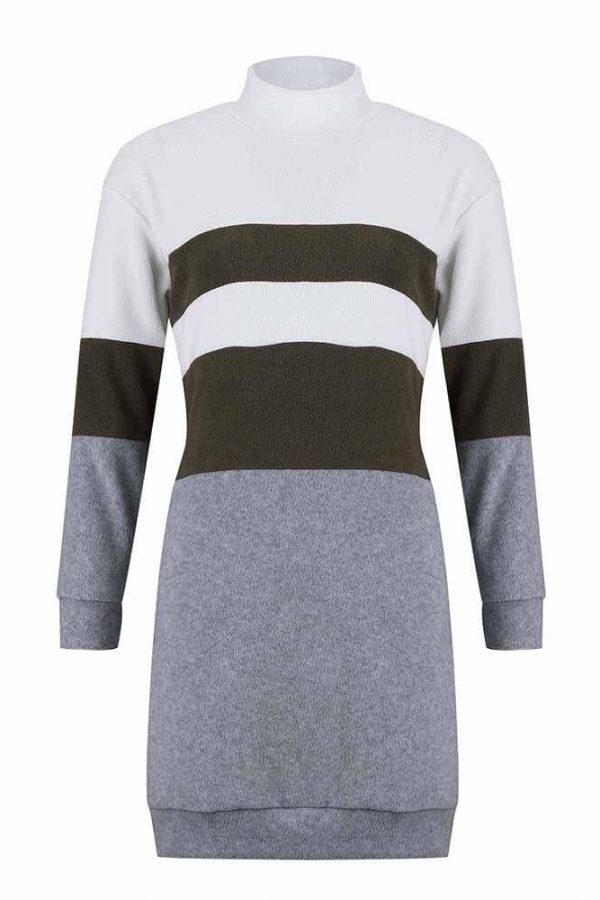 The Best Women Pullover Knitted Dress Casual Turtleneck Patchwork Loose Long Sleeve Basic Dress Autumn Winter Clothes Online - Takalr