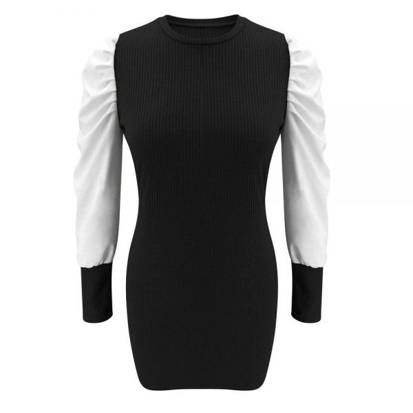 The Best Women Pullover Sweater Knitwear Dress Fashion Autumn Winter Ladies Puff Long Sleeve Jumper Mini Dress Casual Knitted Blouse Top Online - Takalr