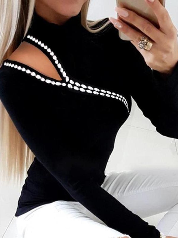 The Best Women Pullover Tops Tee Long Sleeve Sweater Knitted Cold Shoulder Jumper Online - Takalr