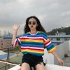 The Best Women Rainbow Striped Tops Summer Short Sleeve Korean Punk T-shirt Online - Takalr