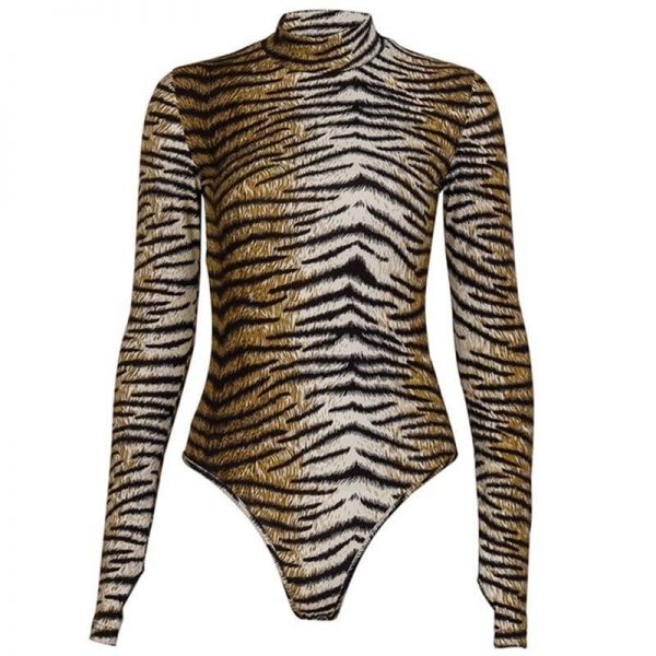 The Best Women Romper Bodysuit Tiger Leopard Print Tops Long Sleeve  Ladies Turtleneck Bodycon Stretch Jumpsuit Top Blouse Catsuit Online - Takalr