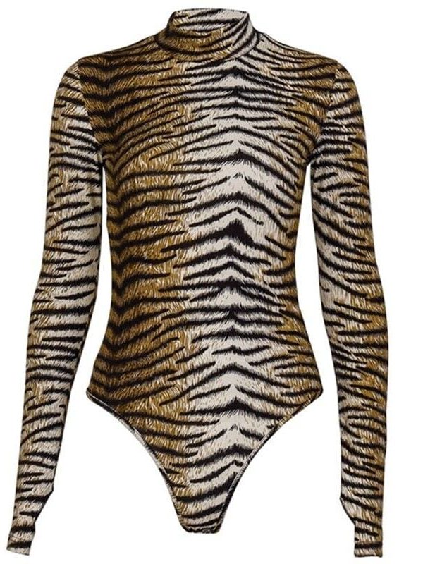 The Best Women Romper Bodysuit Tiger Leopard Print Tops Long Sleeve  Ladies Turtleneck Bodycon Stretch Jumpsuit Top Blouse Catsuit Online - Takalr