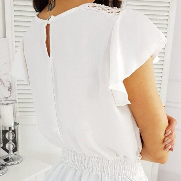 The Best Women Round Neck Short Sleeve Tops Hollow Out Casual Blouse Loose Summer Elegant Crochet Lace Crop Tops Shirt Online - Takalr