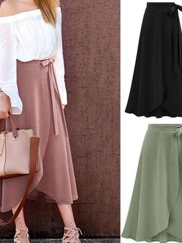 The Best Women Ruffle Wrap Over Loose Skirt Ladies Fashion Solid High Waist Split Irregular Party A-Line Long Skirt Plus Size Online - Takalr