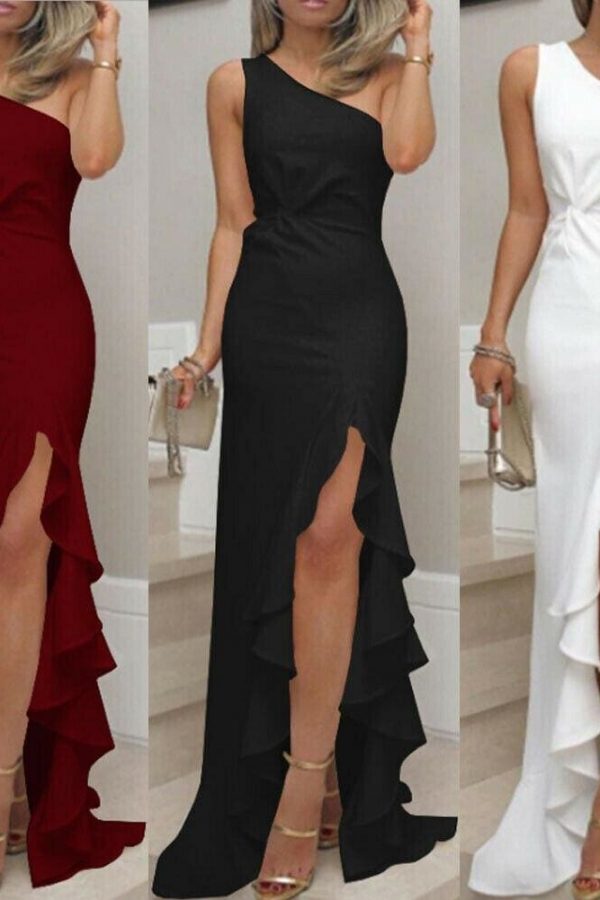 The Best Women Ruffled Long Maxi Dress Elegant Ladies Evening Party Gown Formal Bridesmaid Wedding Dress Summer Beach Bodycon Sundress Online - Takalr