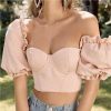 The Best Women Ruffles Square Collar Crop Top Women Blouses Summer Vintage Half Puff Sleeve Ladies Tops Shirts Online - Takalr