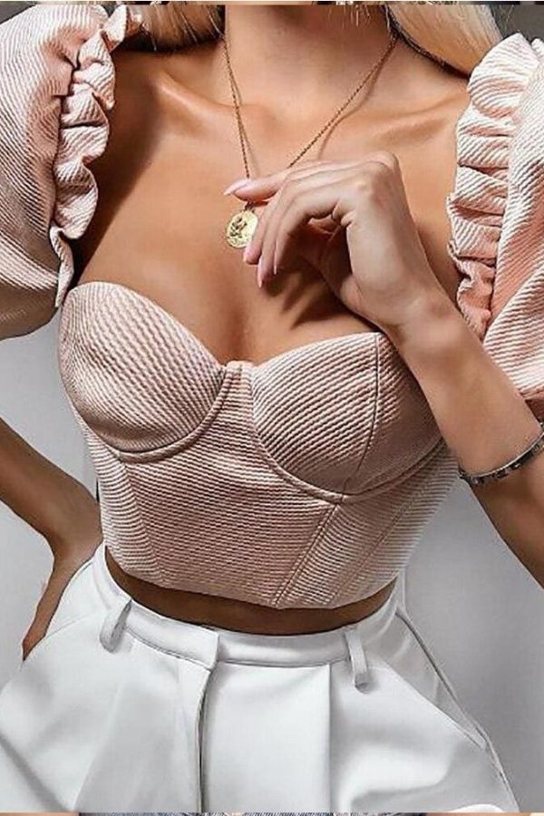 The Best Women Ruffles Square Collar Crop Top Women Blouses Summer Vintage Half Puff Sleeve Ladies Tops Shirts Online - Takalr