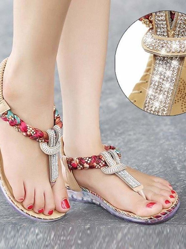 The Best Women Sandals Flat Heels Sandals Crystal Flip Flops Large Size Online - Source Silk