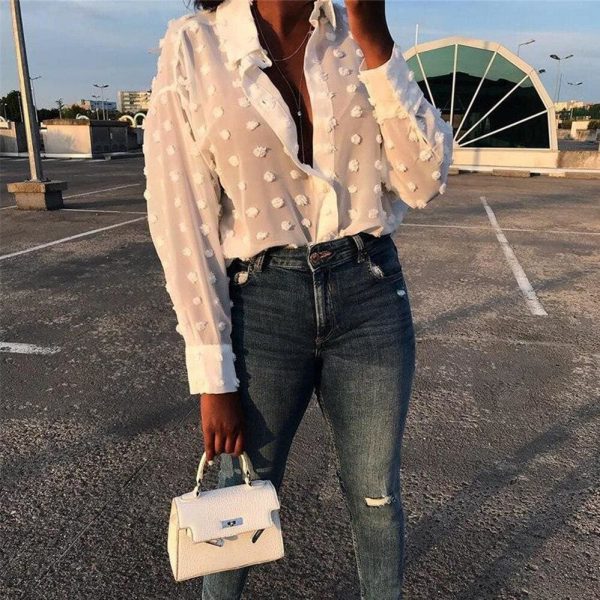 The Best Women See-through Sheer Chiffon Blouse Square Collar Shirt Long Sleeve Tees Tops Autumn Slim Blouses Shirts Online - Takalr