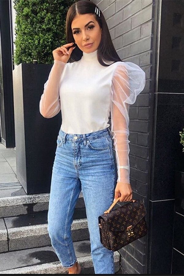 The Best Women See Through Sheer Mesh Tops Fashion Party Club Blouse Tee Tops Summer Casual Solid Crop Top Shirt Online - Takalr