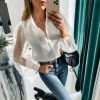 The Best Women See Through Sleeve Sheer Mesh Dot Shirt Blouse Tops OL Puff Long Sleeve Shirt V-neck Buttons Shirts Blouses Outwear 2020 Online - Takalr