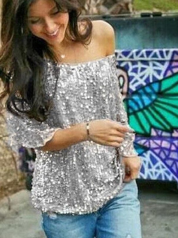 The Best Women Sequins T-shirt New Summer Loose Top Short Sleeve Shirts Ladies Casual Tops T-Shirt Women Black Silver Costume Online - Takalr