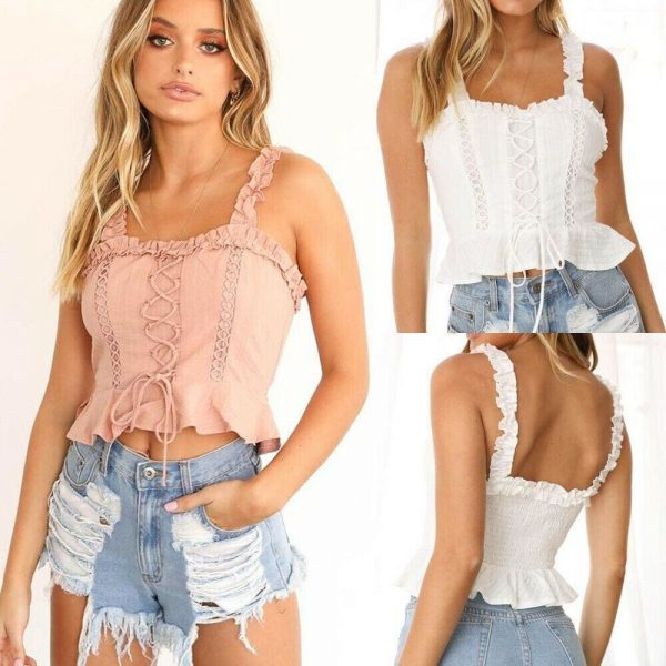 The Best Women Sexy Casual Tank Top Vest Blouse Sleeveless Slim Summer Solid Bandage Crop Top Shirt Small Cami Top New Online - Takalr