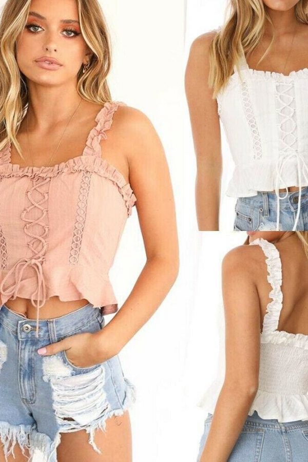 The Best Women Sexy Casual Tank Top Vest Blouse Sleeveless Slim Summer Solid Bandage Crop Top Shirt Small Cami Top New Online - Takalr