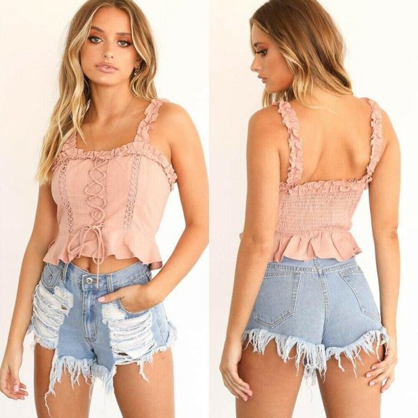 The Best Women Sexy Casual Tank Top Vest Blouse Sleeveless Slim Summer Solid Bandage Crop Top Shirt Small Cami Top New Online - Takalr