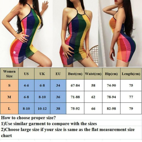 The Best Women Sexy Dress Summer Perspective Bodycon Sleeveless Rainbow Mesh Beach Slim Fit Ladies Mini Sling Dress Sundress Online - Takalr