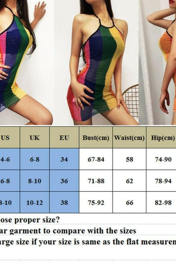 The Best Women Sexy Dress Summer Perspective Bodycon Sleeveless Rainbow Mesh Beach Slim Fit Ladies Mini Sling Dress Sundress Online - Takalr