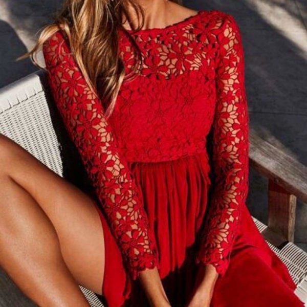 The Best Women Sexy Hollow Out Evening Party Dresses Long Sleeve Backless Dress Online - Source Silk