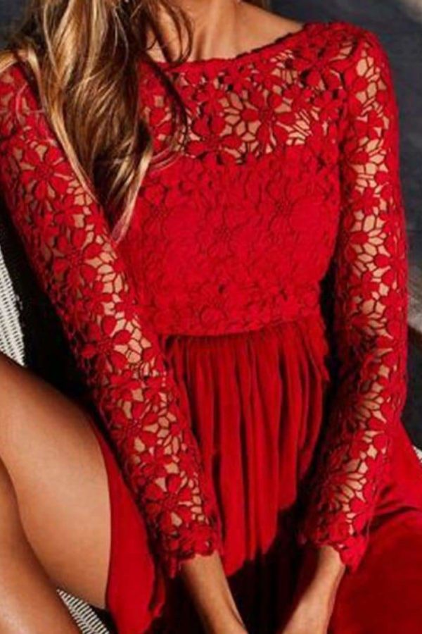 The Best Women Sexy Hollow Out Evening Party Dresses Long Sleeve Backless Dress Online - Source Silk