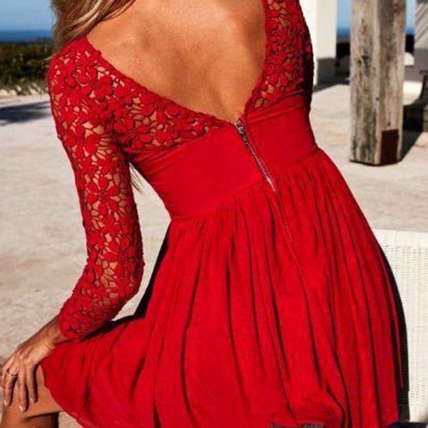 The Best Women Sexy Hollow Out Evening Party Dresses Long Sleeve Backless Dress Online - Source Silk