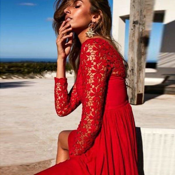 The Best Women Sexy Hollow Out Evening Party Dresses Long Sleeve Backless Dress Online - Source Silk