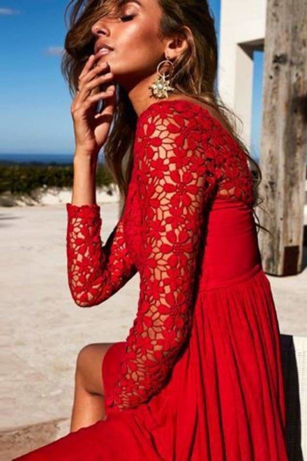 The Best Women Sexy Hollow Out Evening Party Dresses Long Sleeve Backless Dress Online - Source Silk