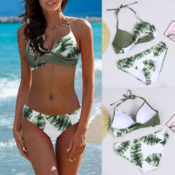 The Best Women Sexy Leaf Polka Dot Bikini Padded Push up Swimwear Hawaii Swimsuit Beachwear Bathing Suit Online - Takalr