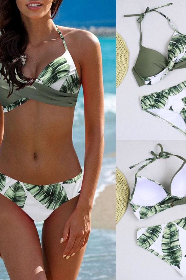 The Best Women Sexy Leaf Polka Dot Bikini Padded Push up Swimwear Hawaii Swimsuit Beachwear Bathing Suit Online - Takalr
