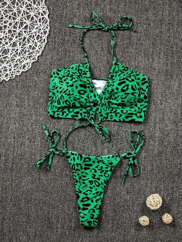 The Best Women Sexy Leopard Padded Halter Bandage Push Up Bra Throng Swimming Suit Swimsuit Swimwear Bikini Set Biquini Online - Takalr