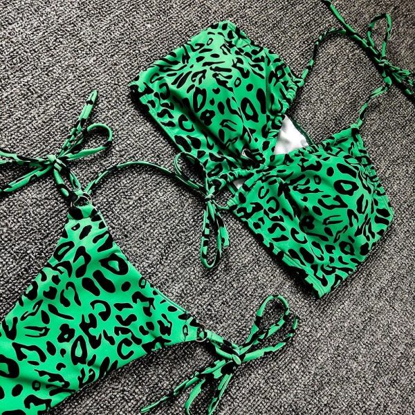 The Best Women Sexy Leopard Padded Halter Bandage Push Up Bra Throng Swimming Suit Swimsuit Swimwear Bikini Set Biquini Online - Takalr